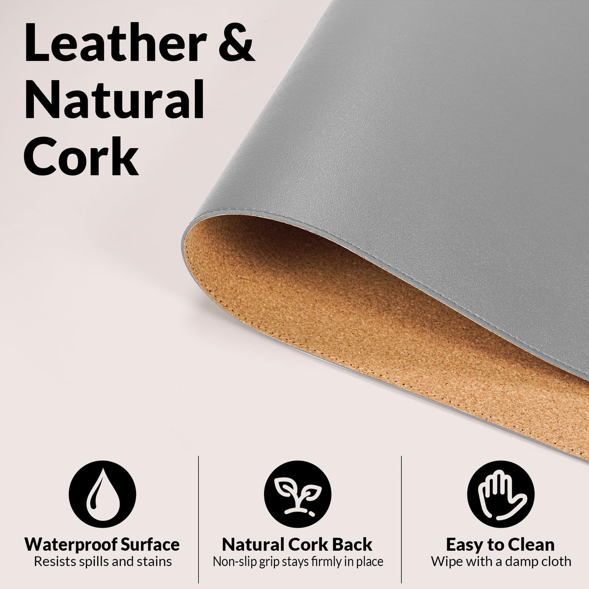 AFIING Cork Desk Mat, 35.4" x 17", Light Grey,Desk pad Protector