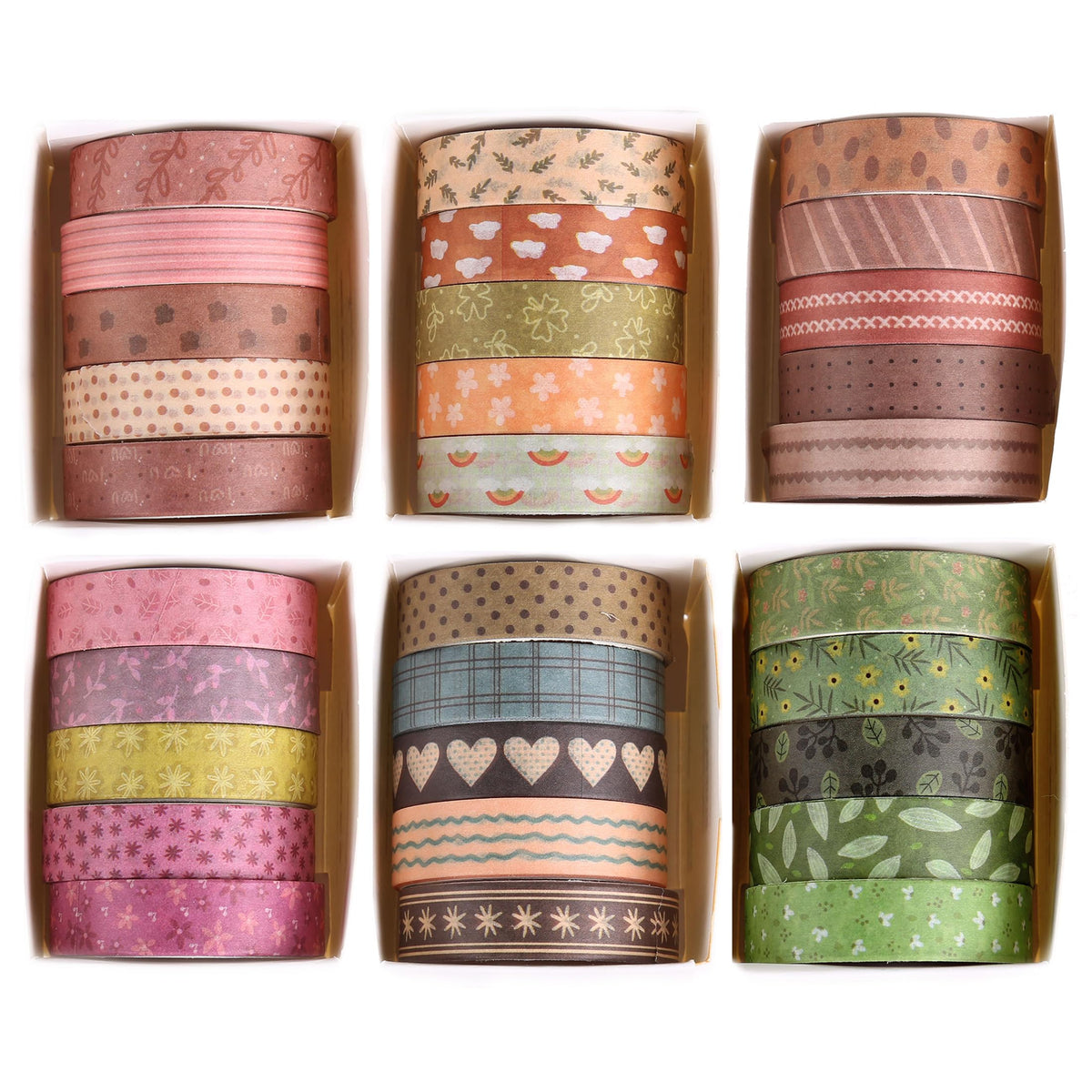 YUBX Basic Washi Tape Set 30 Rolls Plants Patterns Decorative Skinny Slim Masking Tapes for Arts