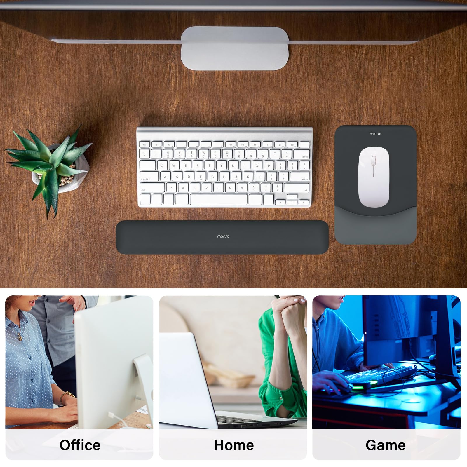 MOSISO Wrist Rest Support Mouse Pad & Keyboard Set, Slate Gray