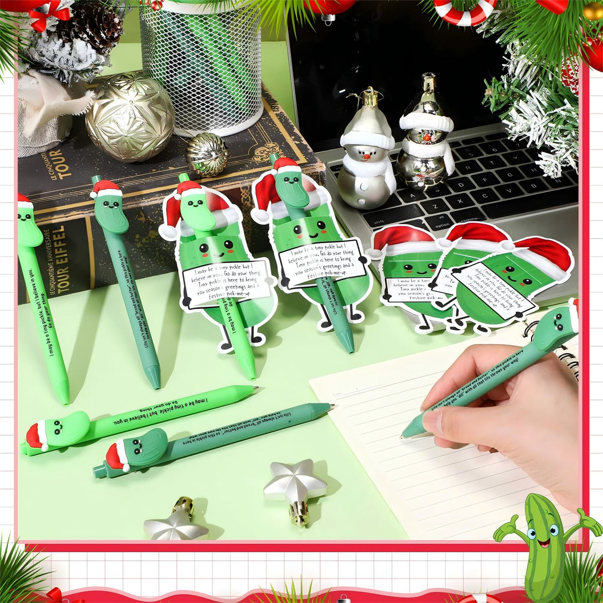 MotiMind 40 Sets Christmas Pickle Pens for Coworkers Bulk Christmas Employee Appreciation Gifts