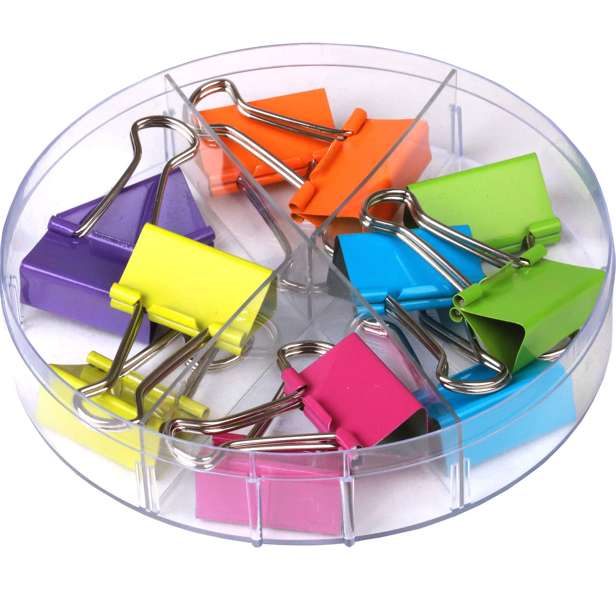 Office Style Medium Sized Binder Clips with Clear Plastic Storage Container - 12 Pieces - Large