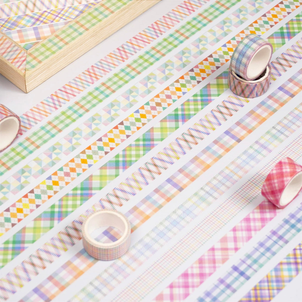 YUBX Basic Grid Washi Tape Set 12 Rolls Plaid Decorative Masking Tapes for Arts, DIY Crafts