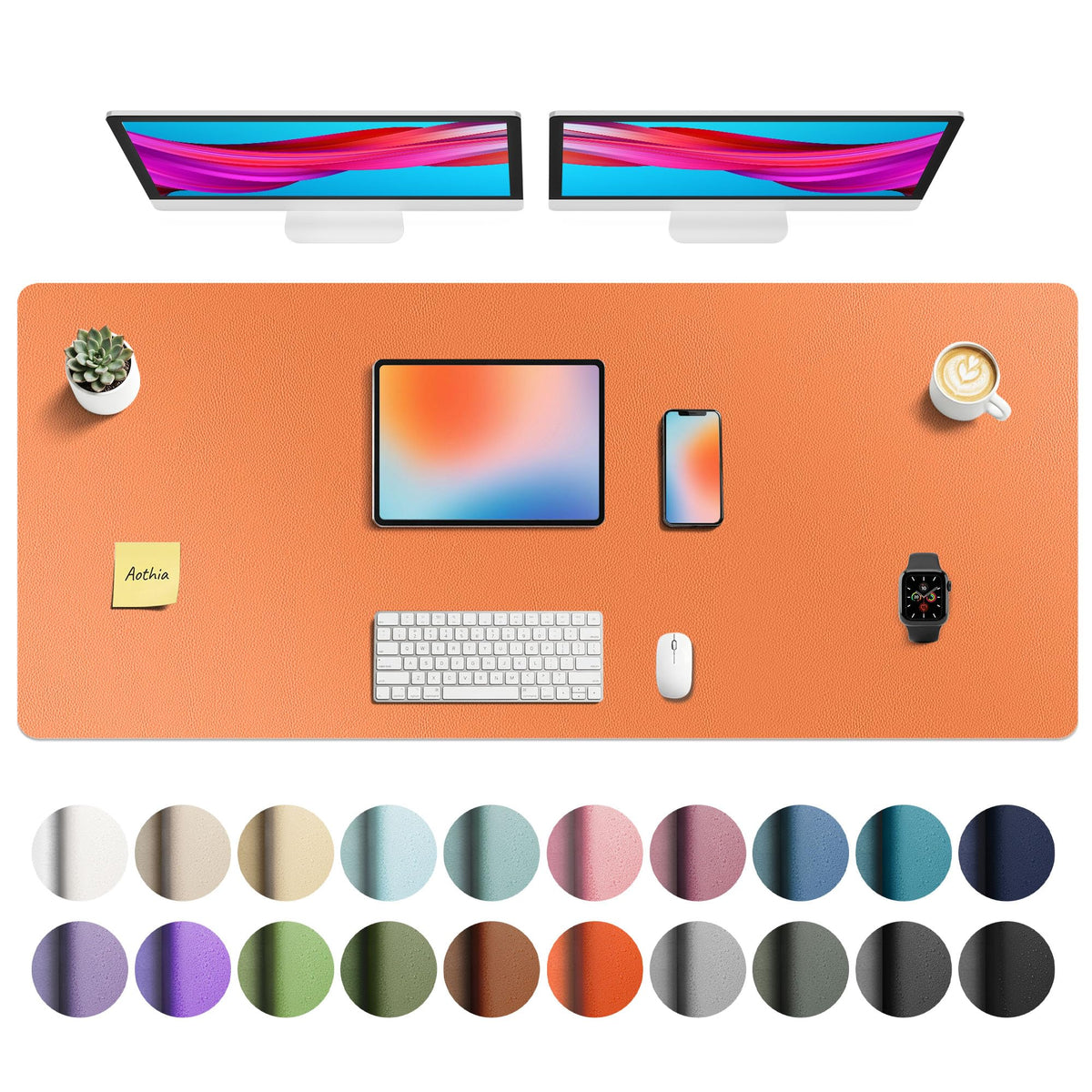 Aothia Faux Leather Desk Mat - Non-Slip PU Leather Desk Blotter, Waterproof Writing Surface, Large