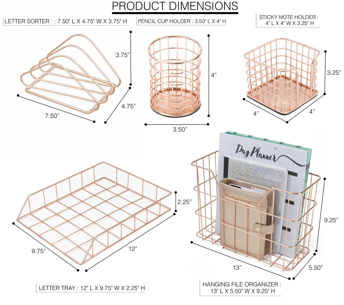 Sorbus Desk Organizer Set, Rose Gold 5-Piece Desk Accessories Set Includes Pencil Cup Holder
