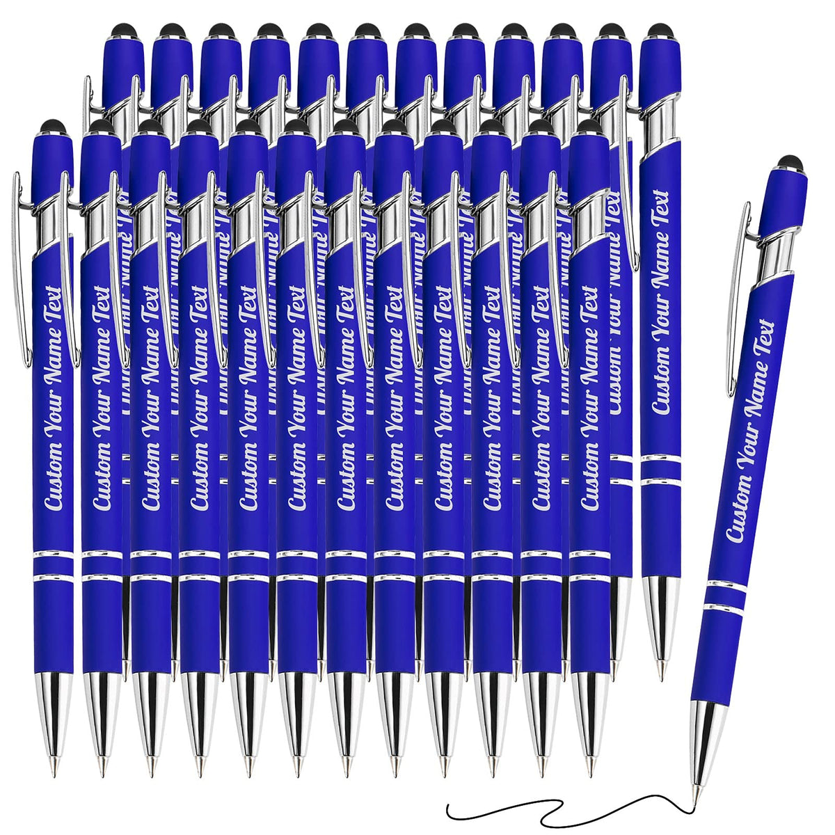 24PCS Personalized Pens Bulk with Name Free Engraving,Custom Ballpoint Pens with Stylus,Engraved