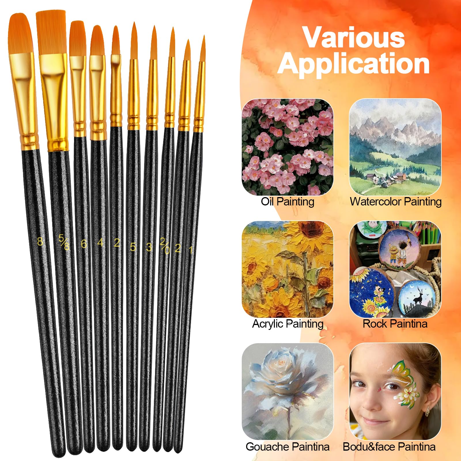 Paint Brushes Set, 16 Pack 160 Pcs Round-Pointed Tip Paintbrushes Nylon Hair Artist Acrylic Paint