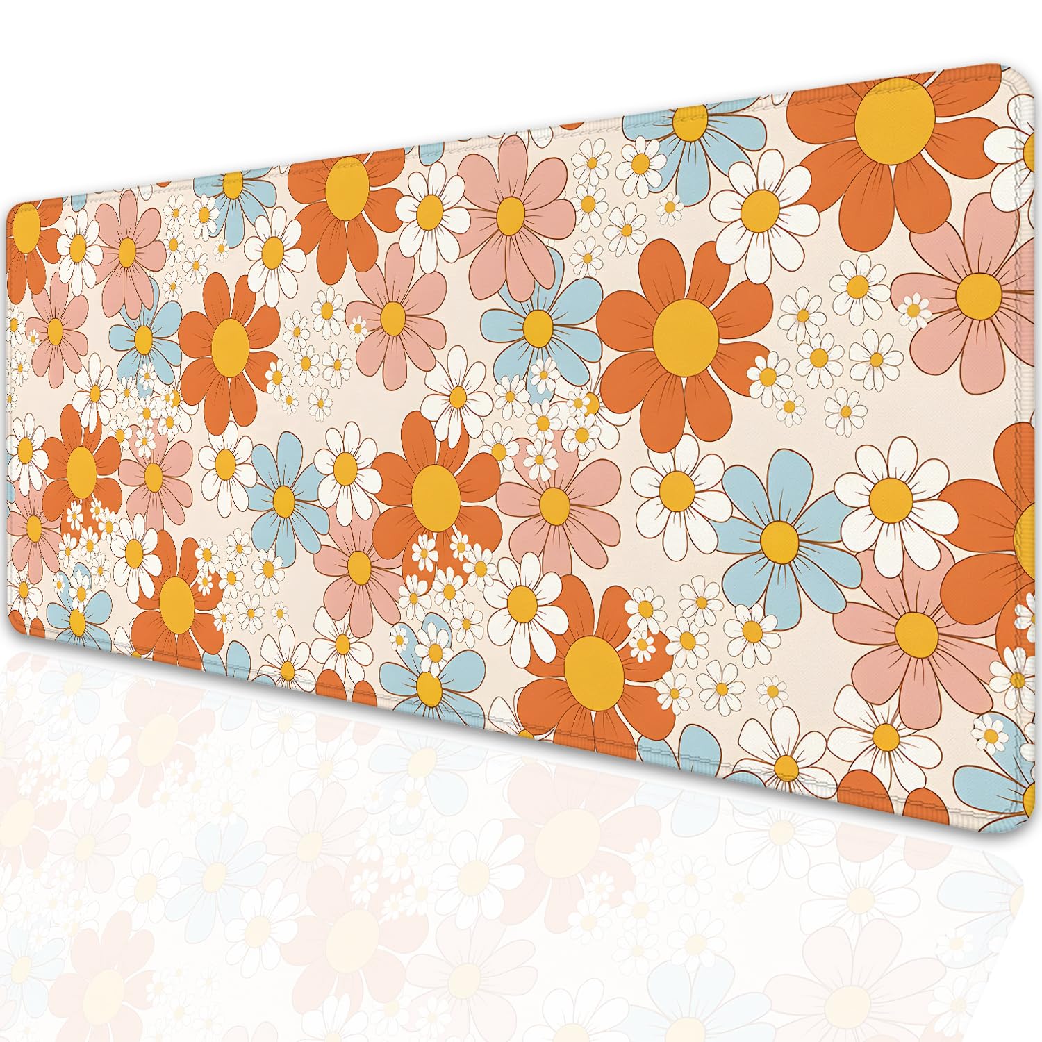 Vintage Floral Mouse Pad Daisy Desk Pad,Retro Flower Mouse Mat,Floral Desk Mat Mouse Mat for