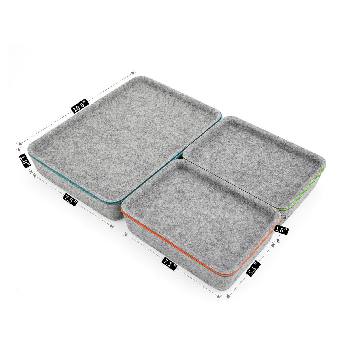 Welaxy 3-Piece Stackable Lidded Felt Desk Drawer Organizer Tray Multi-Color