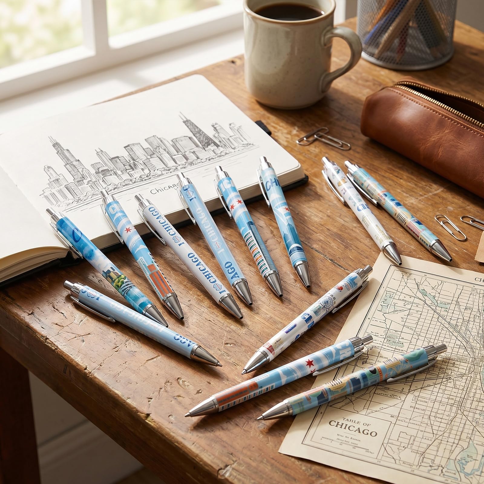 Wxiben Chicago Ballpoint Pens Set - 24 Pcs Chicago Souvenirs Gifts Retro USA City Vacation
