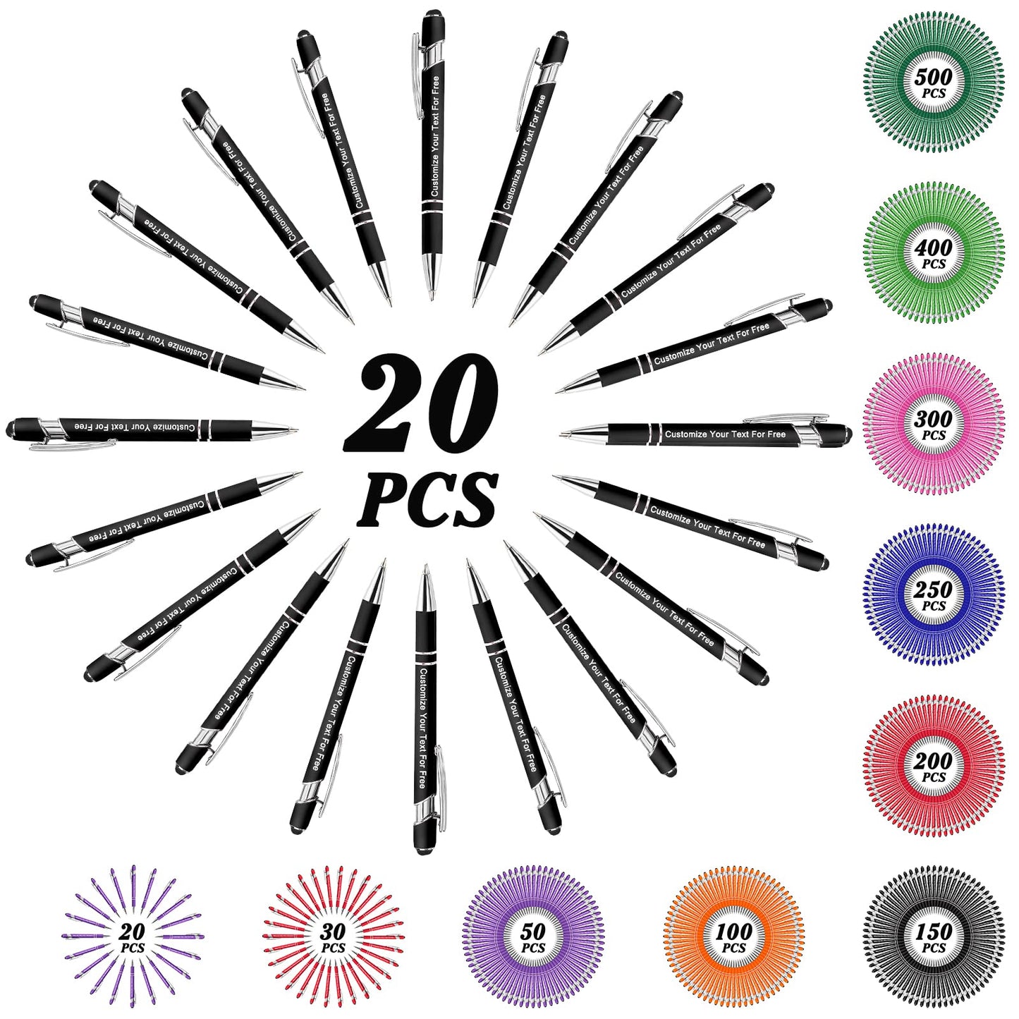 Max 500 Pcs Personalized Pens Bulk, Custom Pens with Free Engraving, Customized Stylus Tip
