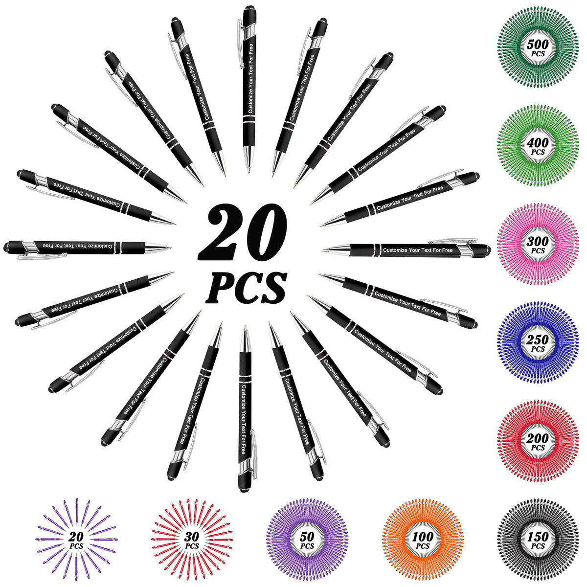 Max 500 Pcs Personalized Pens Bulk, Custom Pens with Free Engraving, Customized Stylus Tip