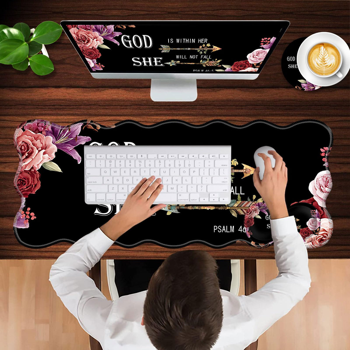 CICPLKSE Mouse Pad with Wrist Support + Desk Mat + Coaster 3 in 1 Set, XL Large Gaming Mousepad