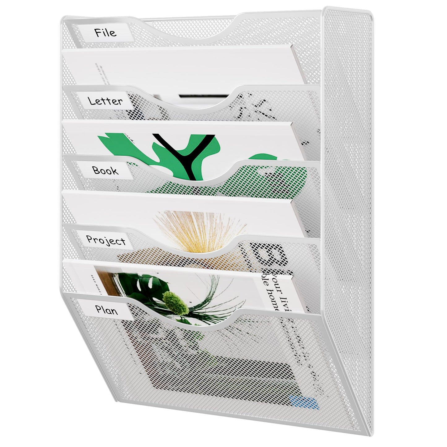 EasyPAG Wall File Organizer 5 Tier Hanging Paper Folder Holder, Zero Assembly Metal Mesh Wall