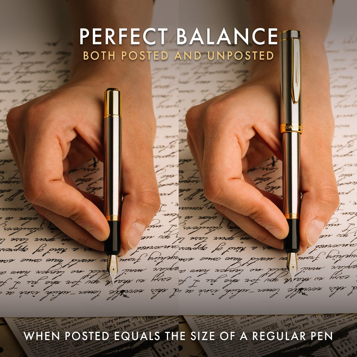 Wordsworth & Black Mini Pocket Fountain Pen for Writing, Medium Nib, Silver