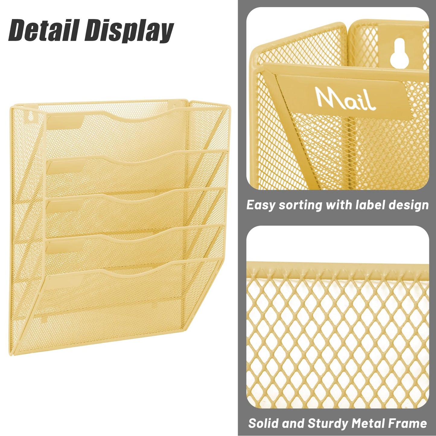 EASEPRES 5 Pocket Mesh Hanging Wall File Organizer, Wall Mounted Mail Paper Document Folder Holder