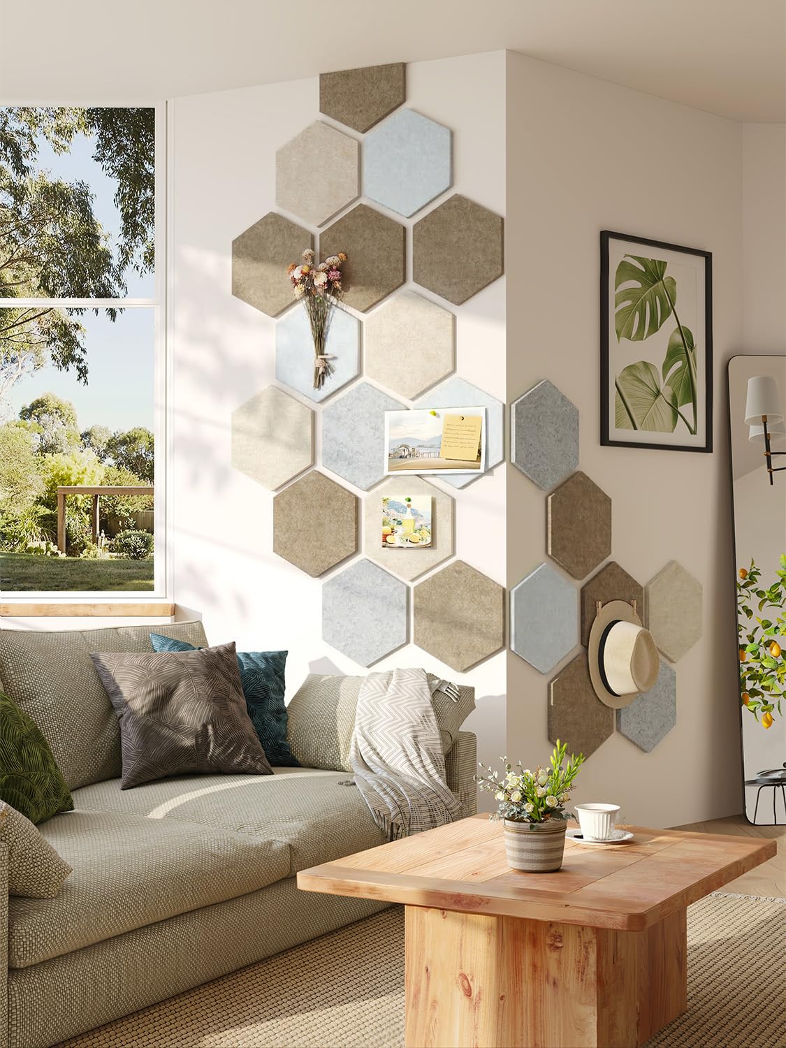 Uoisaiko 8 Pack Hexagon Felt Bulletin Board Tiles - 12" Large Thick Pin Board for Walls with 30