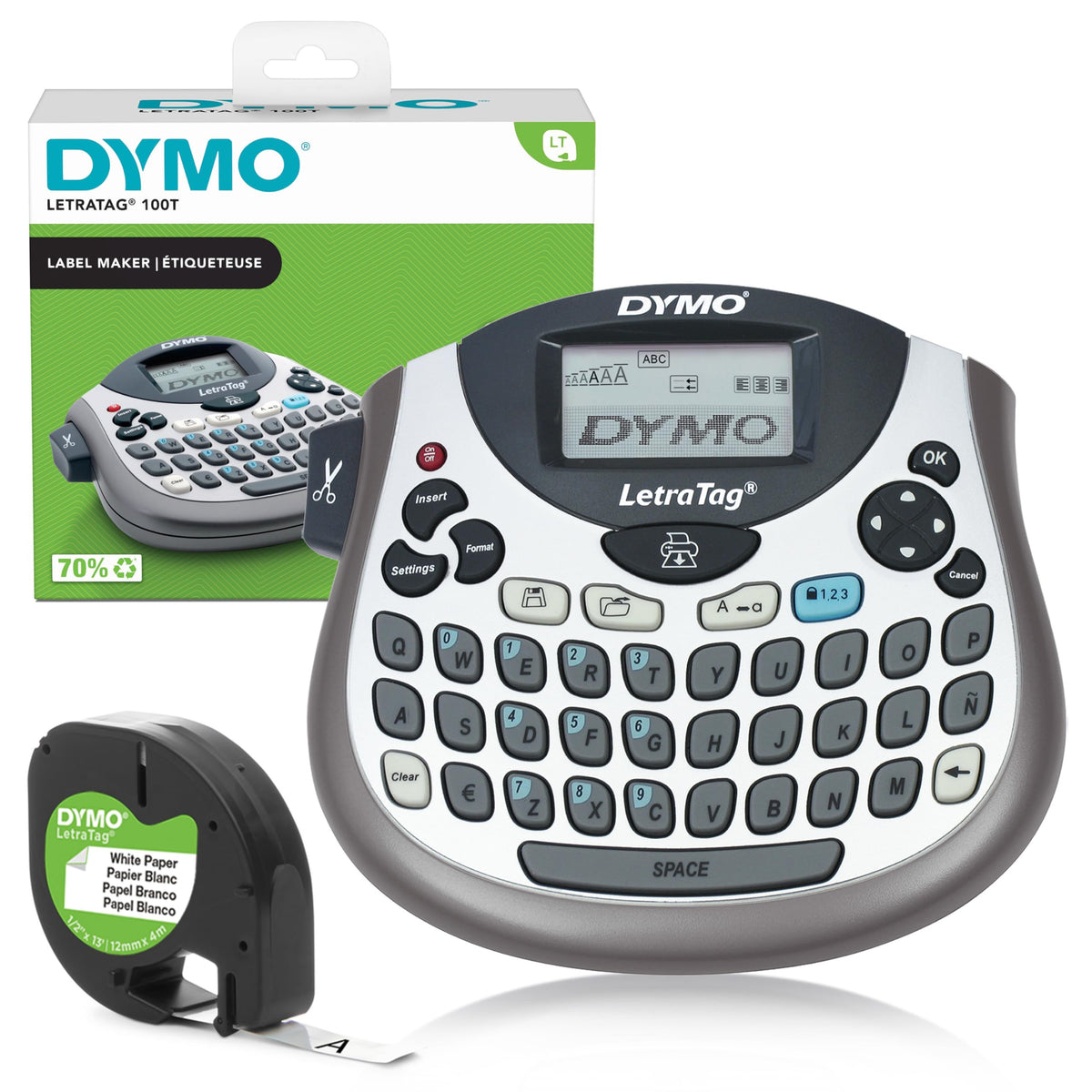 Dymo LetraTag LT-100T Label Maker | Portable Label Printer with QWERTY Keyboard | Silver | Ideal