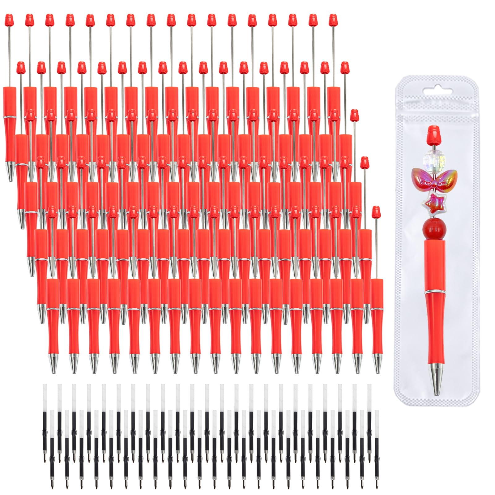Aolipuyet 210 Pieces DIY Beadable Pen Bulk Kit – 70PCS Ballpoint Pen with Refills & Bags – Perfect