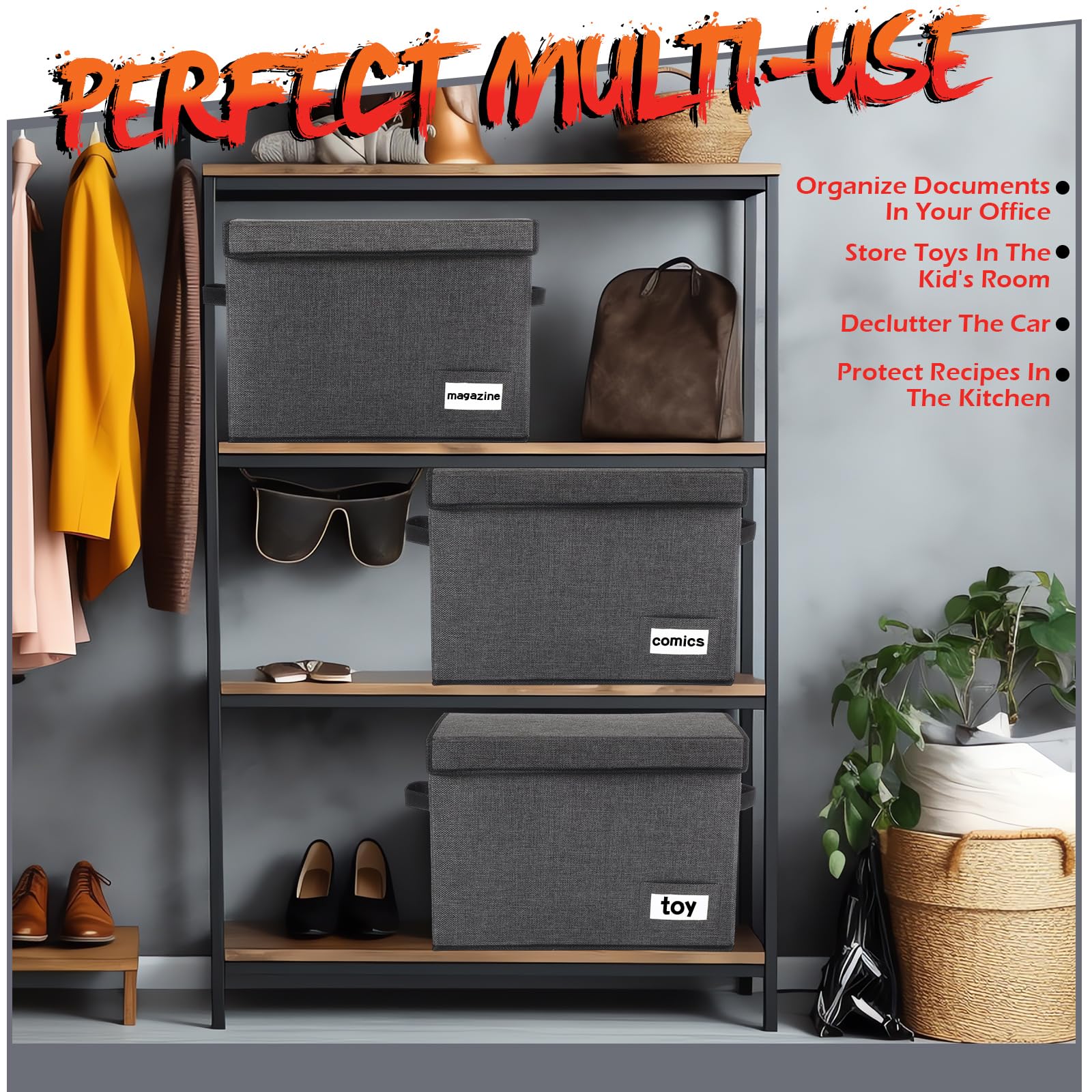 Chuangdi 6 Pcs Comic Book Storage Boxes,Charcoal Gray