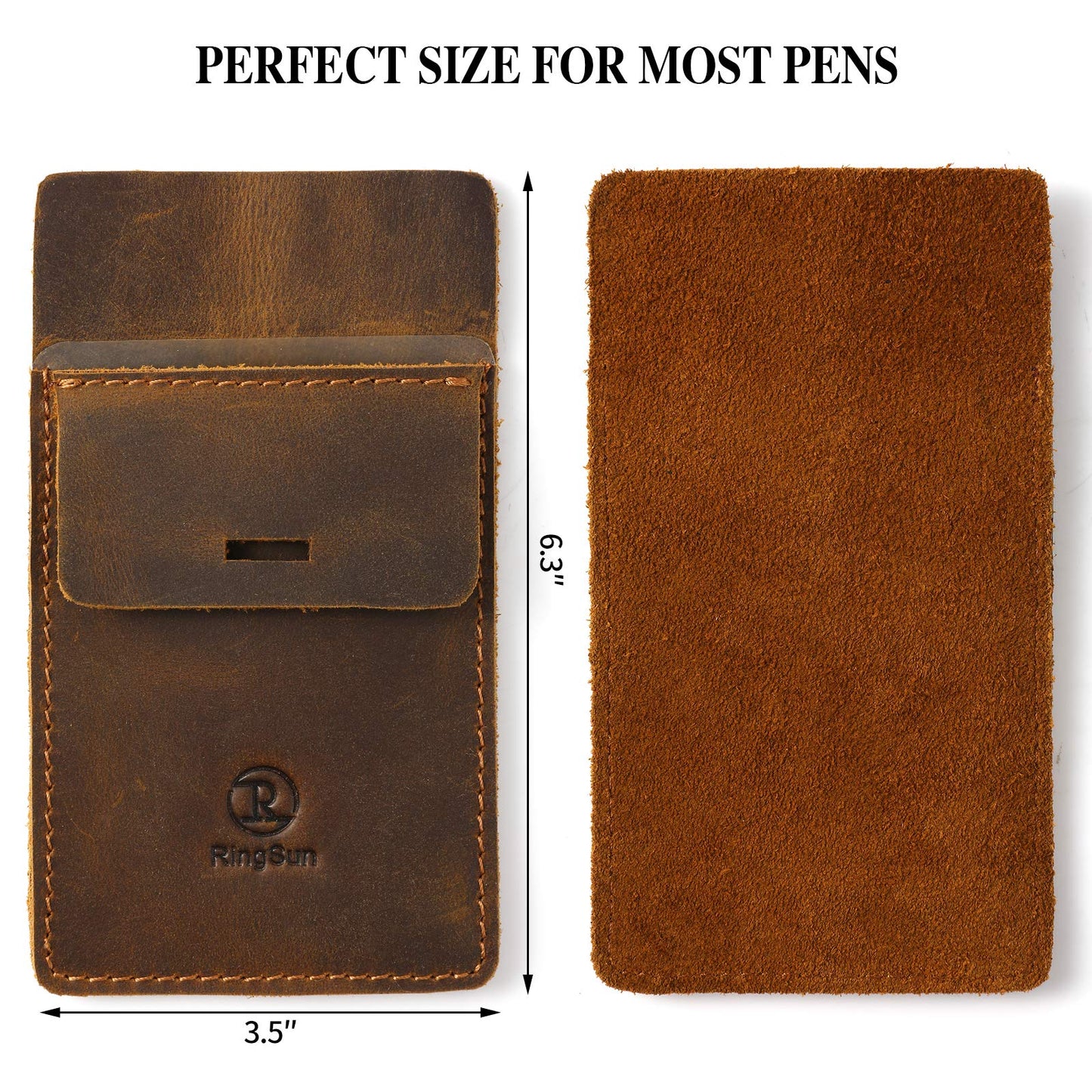 Ringsun Men's Pocket Protector - Full Grain Leather - Heavy Duty Pen Holder for Shirts, Lab Coats