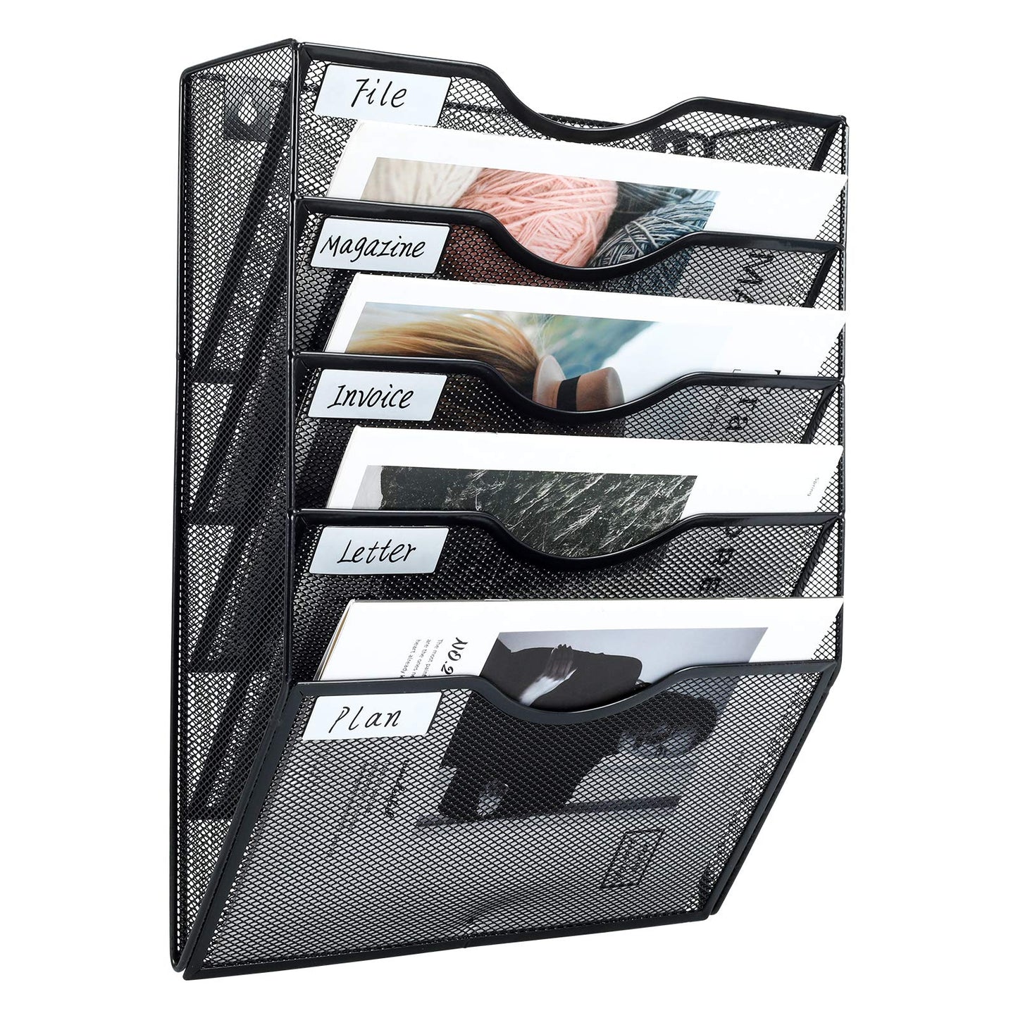 PAG-Mass Hanging Wall File Holder Mail Organizer Wall Mount Document Letter Rack, 5-Tier, Black