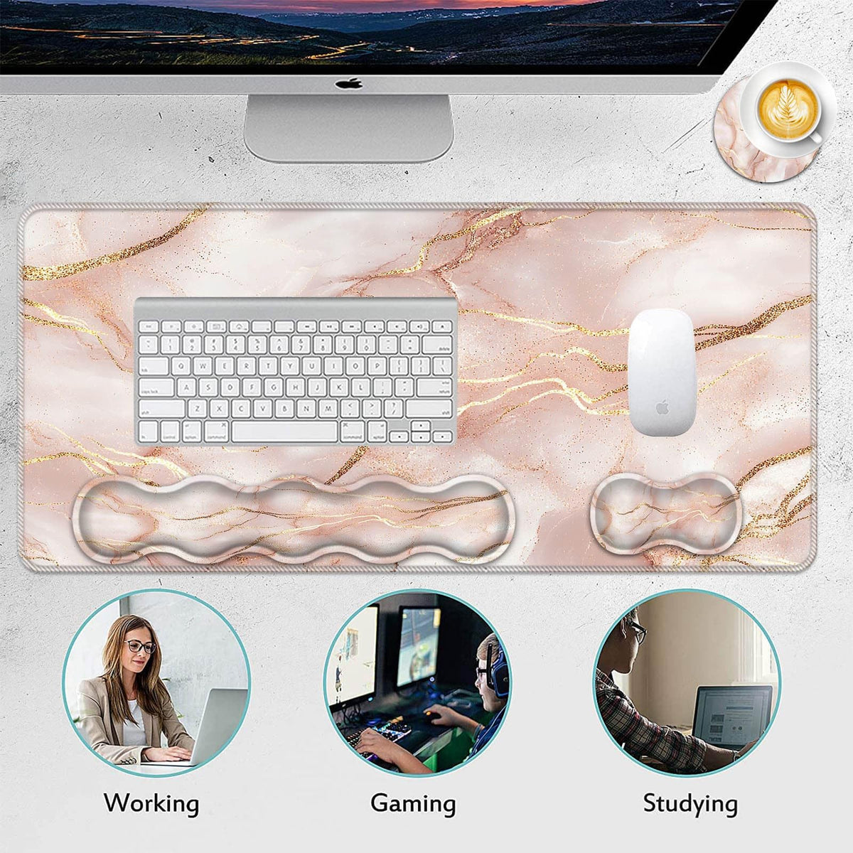 FGDRFGRW Mouse Pad Set,(31.5×11.8 in) Desk Pad + Keyboard Wrist Rest Support + Mouse Wrist Rest +