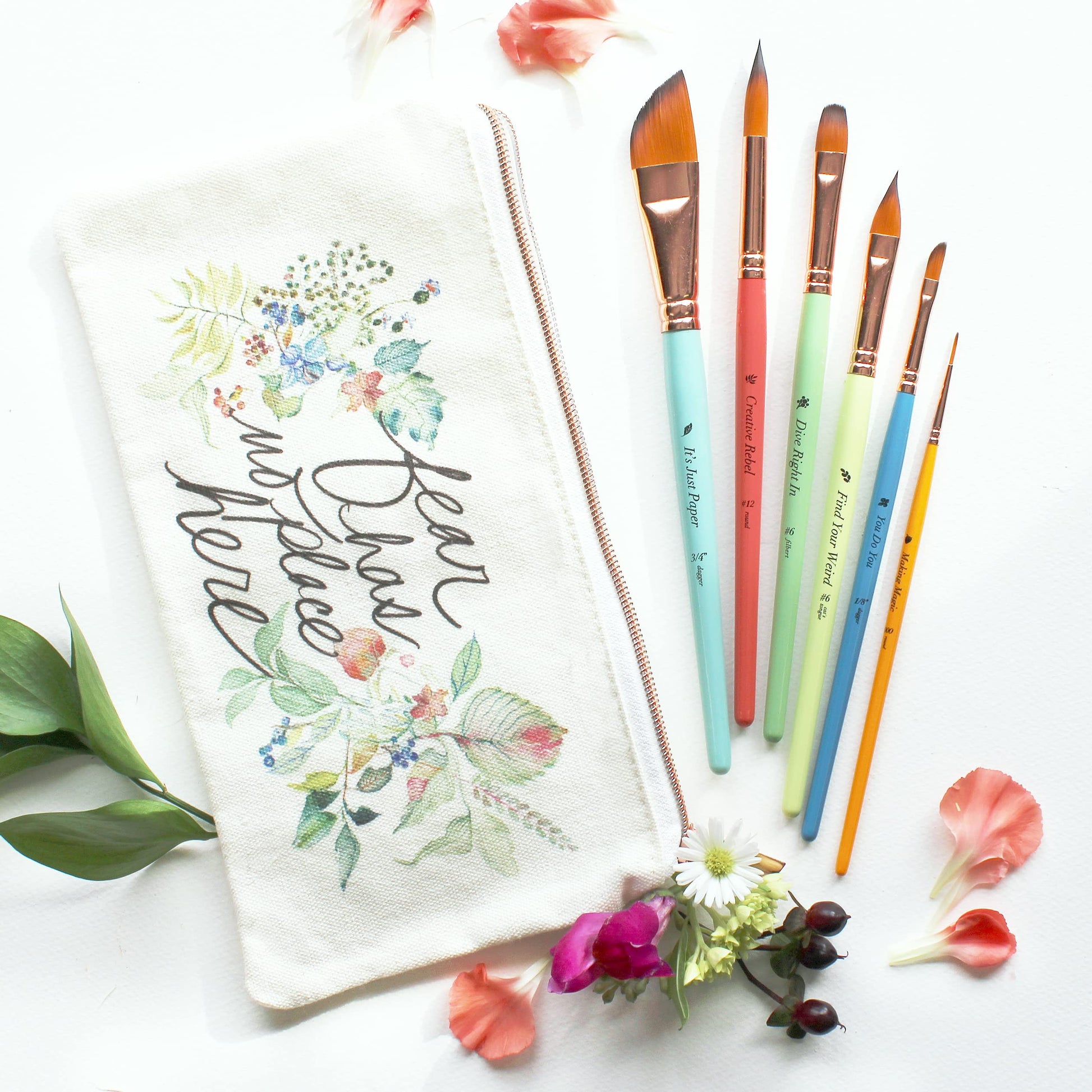 Travel Watercolor Brush Set - 6 Piece Pouch Set for Beginners & Pros - Assorted Paint Brushes with