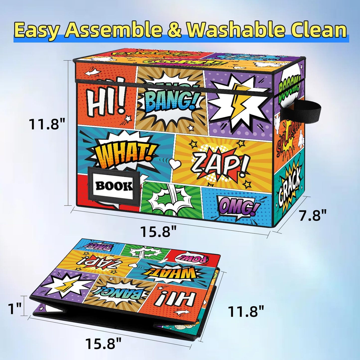 YNSZAS Comic Book Storage Box, 15.8" X 7.8" X 11.8", Heavy Duty Collapsible Holds 160-180 Comic