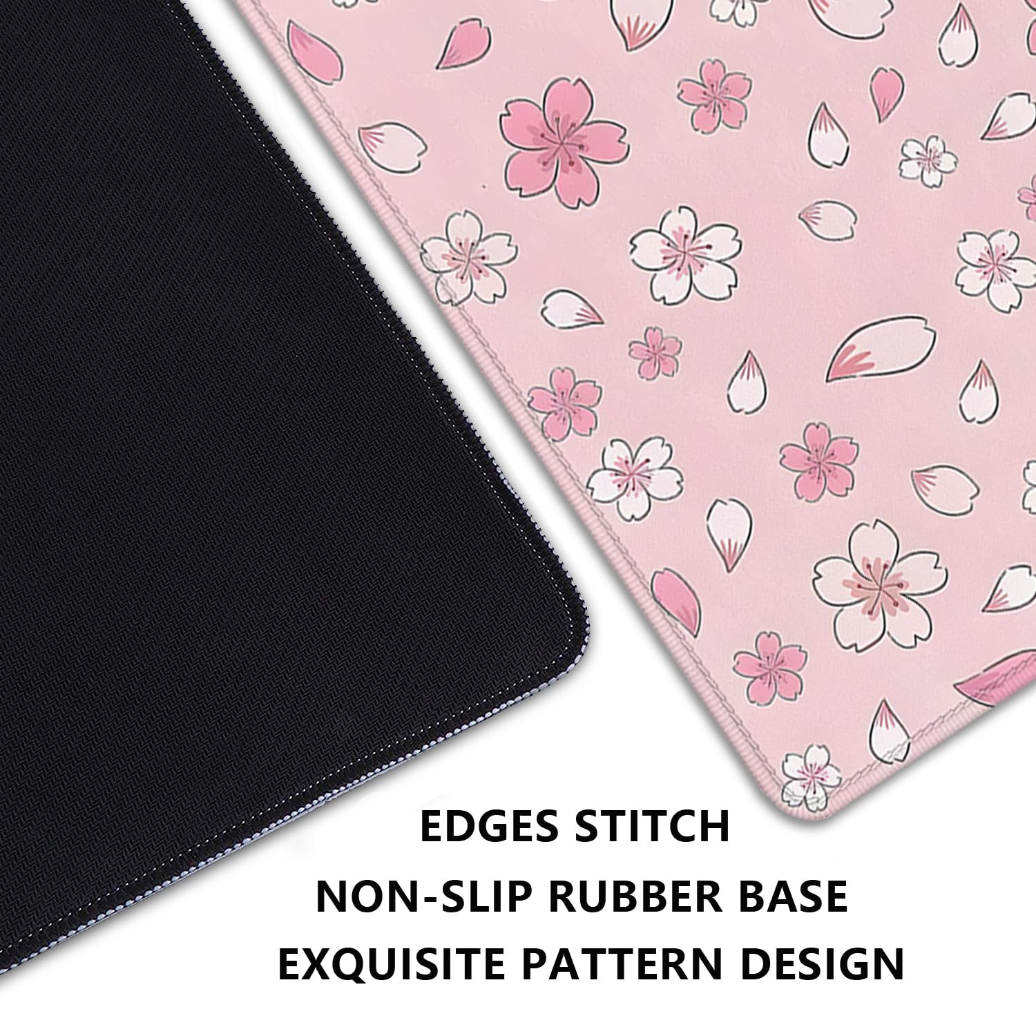 Japanese Cherry Blossoms Extended Desk Pad Mouse Pad,Large Gaming Floral Mouse Mat with Stitched