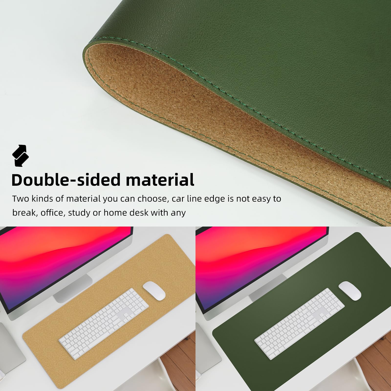 AFIING Leather Desk Pad Protector, Large Desk Mat with Natural Cork & PU Leather, Mouse Pad