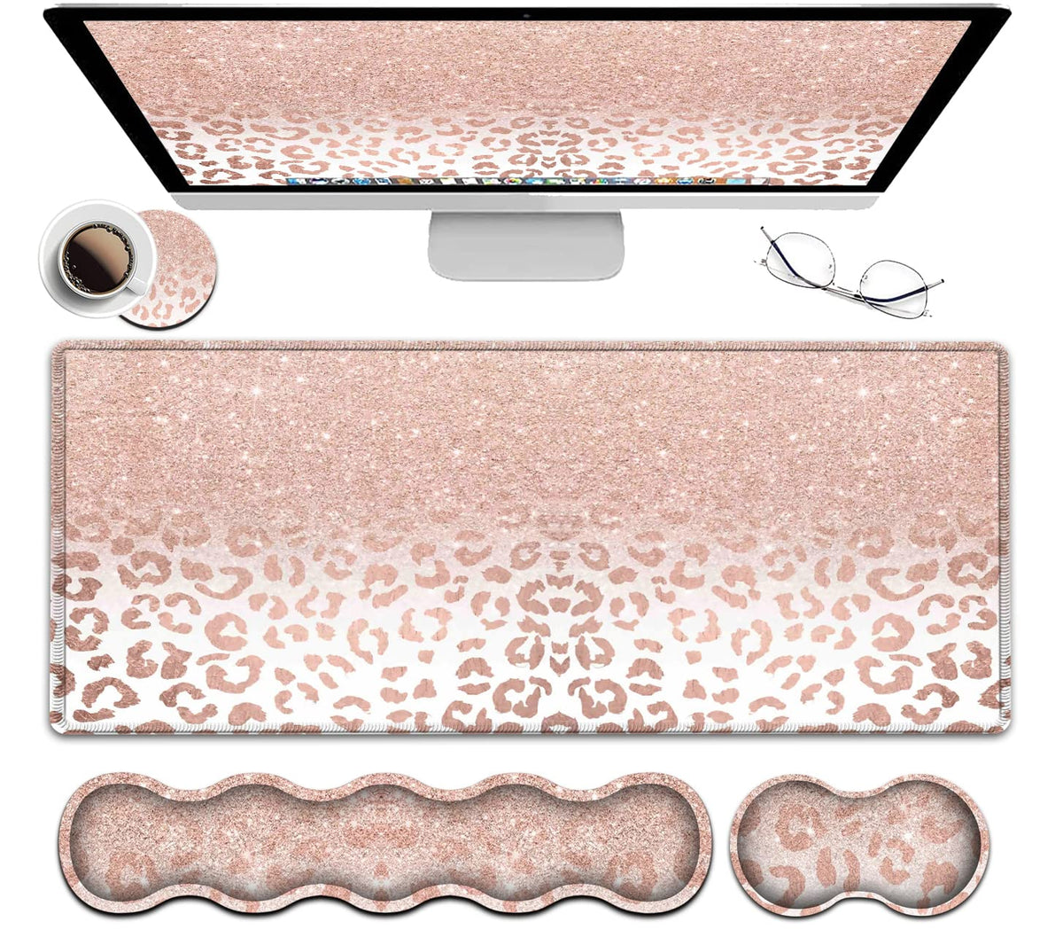 Large Mouse Pad and Gel Mouse Wrist Rest+ Memory Foam Keyboard Wrist Rest Support Set, Non-Slip