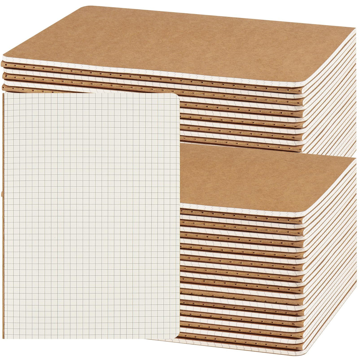 ZCZN 50 Pack A5 Kraft Notebooks Bulk, 8.15x5.5 Inches Graph Paper Journaling Notebooks, Notebooks