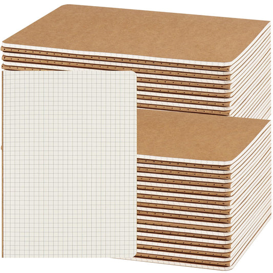 ZCZN 50 Pack A5 Kraft Notebooks Bulk, 8.15x5.5 Inches Graph Paper Journaling Notebooks, Notebooks