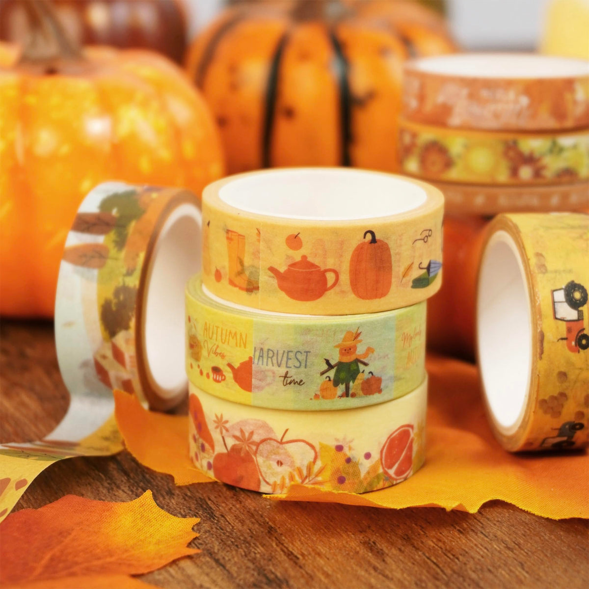 YUBX Autumn Washi Tape Set 18 Rolls Fall Printed Embellishment Yellow Decorative Masking Tapes for