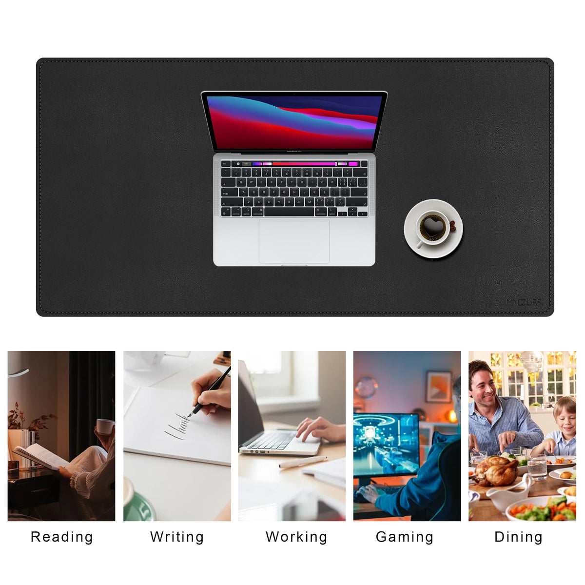 Mydours 36" x 16" XL Large Desk Mat - PU Leather Full Desk Mouse Pad, Black