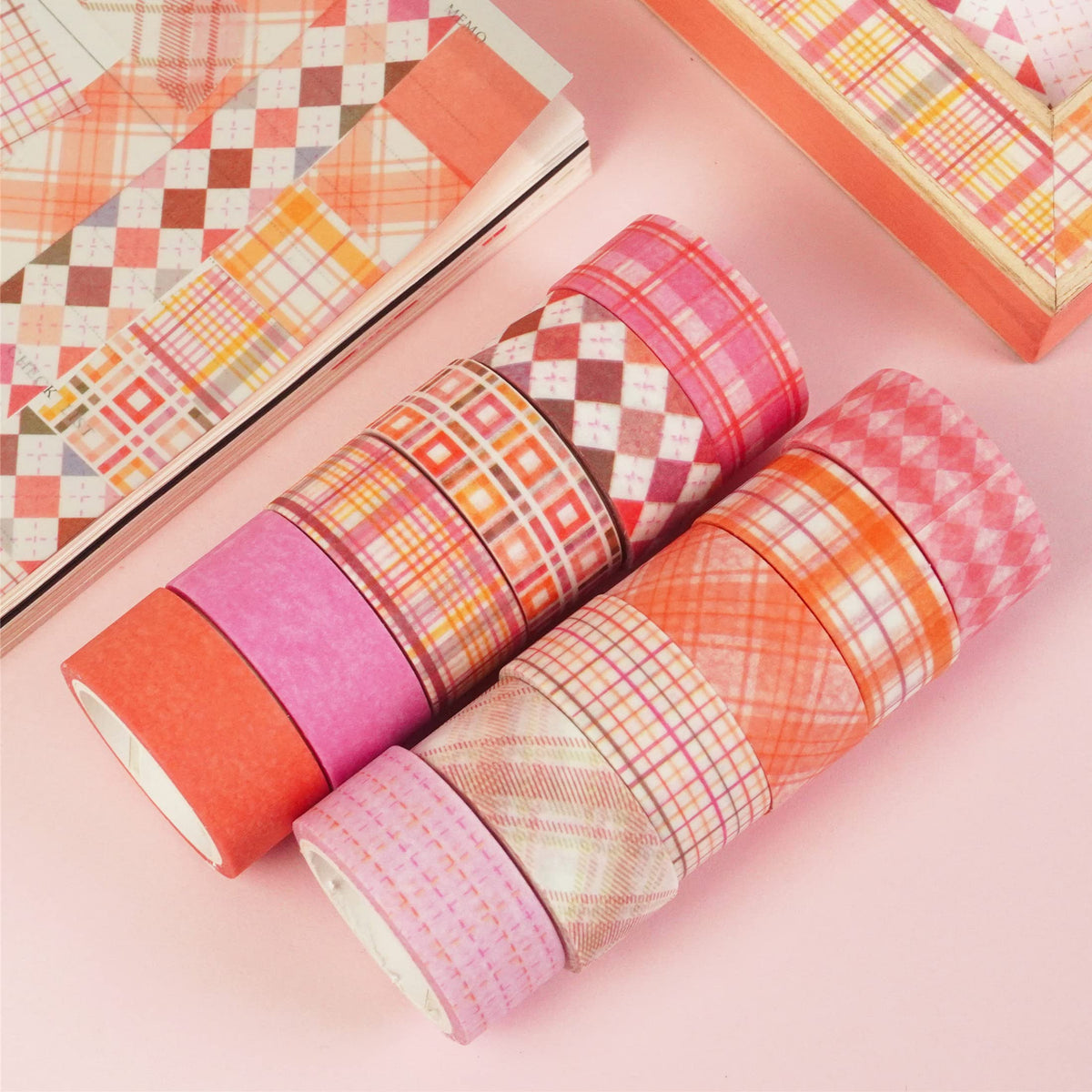 YUBX Basic Grid Washi Tape Set 12 Rolls Plaid Decorative Masking Tapes for Arts, DIY Crafts