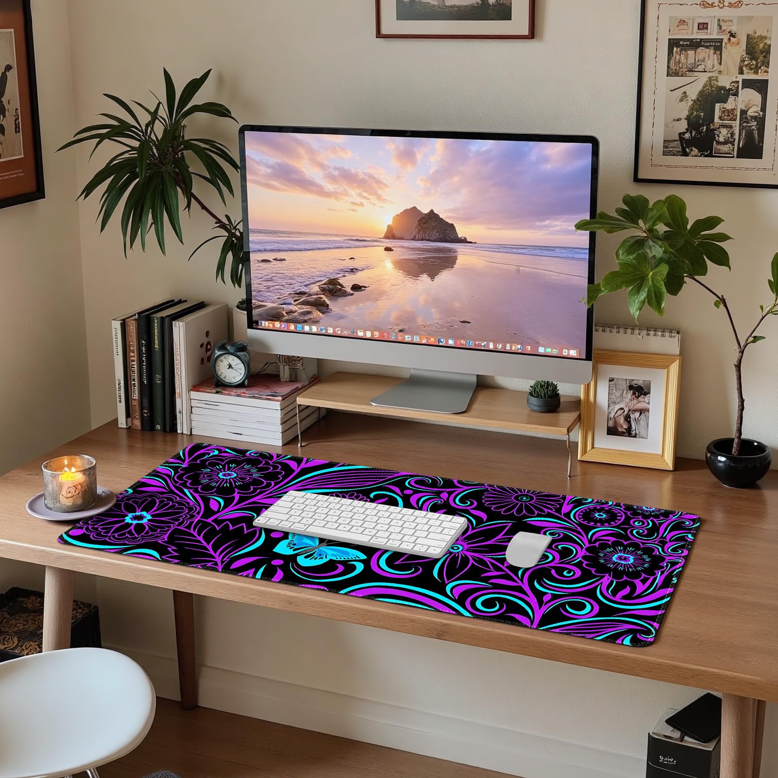 ARTSO Purple Large Gaming Mouse Pad with Stitched Edges, 35.4" x 15.7" Large Extended Computer Pad