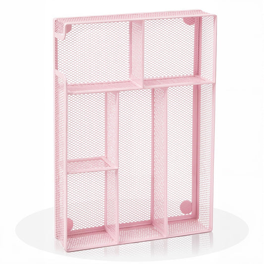 Desk Drawer Organizer, Office Drawer Divider Organizer Tray with 6 Compartments, Metal Mesh Desktop