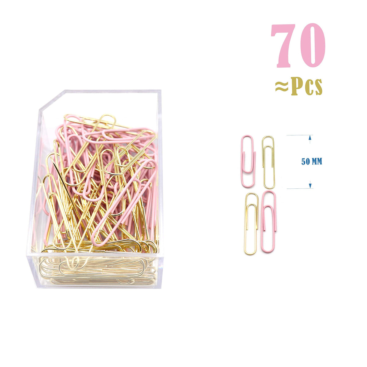 Gold Pink Binder Clips and Paper Clips Set (3-in-1 Boxed), for Office School Supplies Teachers
