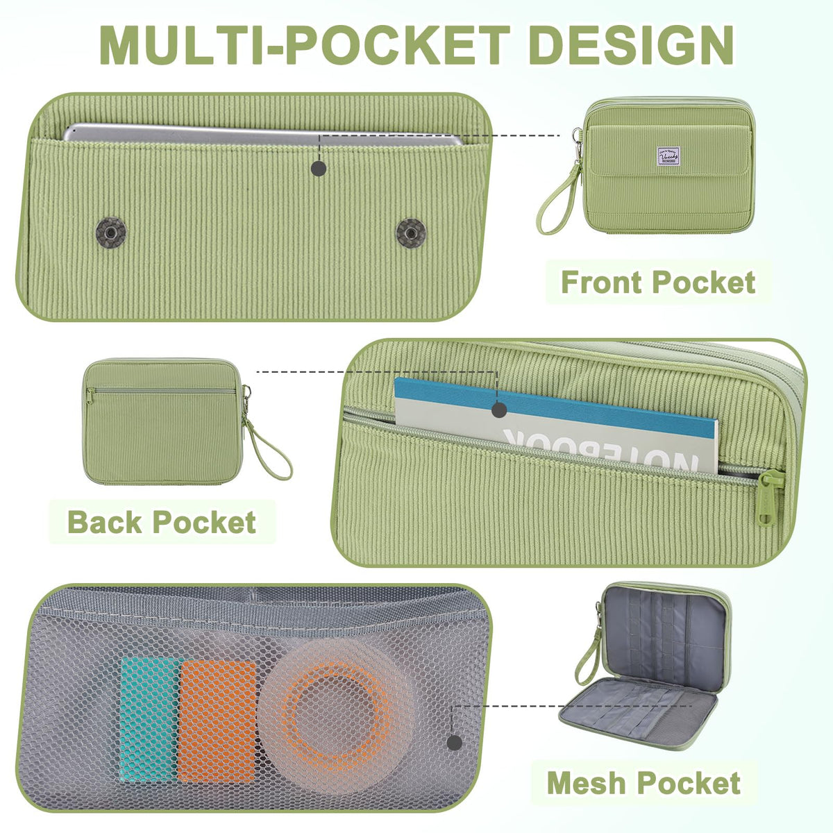 VASCHY Colored Pencil Case, Corduroy Large Pencil Pouch for Art Pens Markers Gel Pens Big Holder