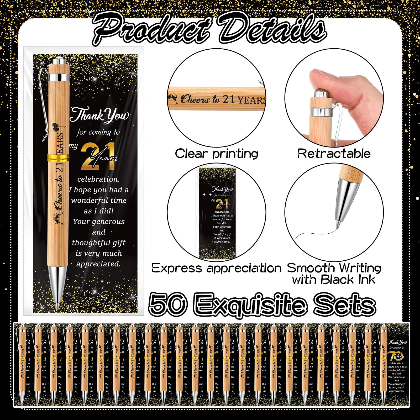 Sayglossy 50 Sets 21th Birthday Party Favors with Pens Andthank You Cards