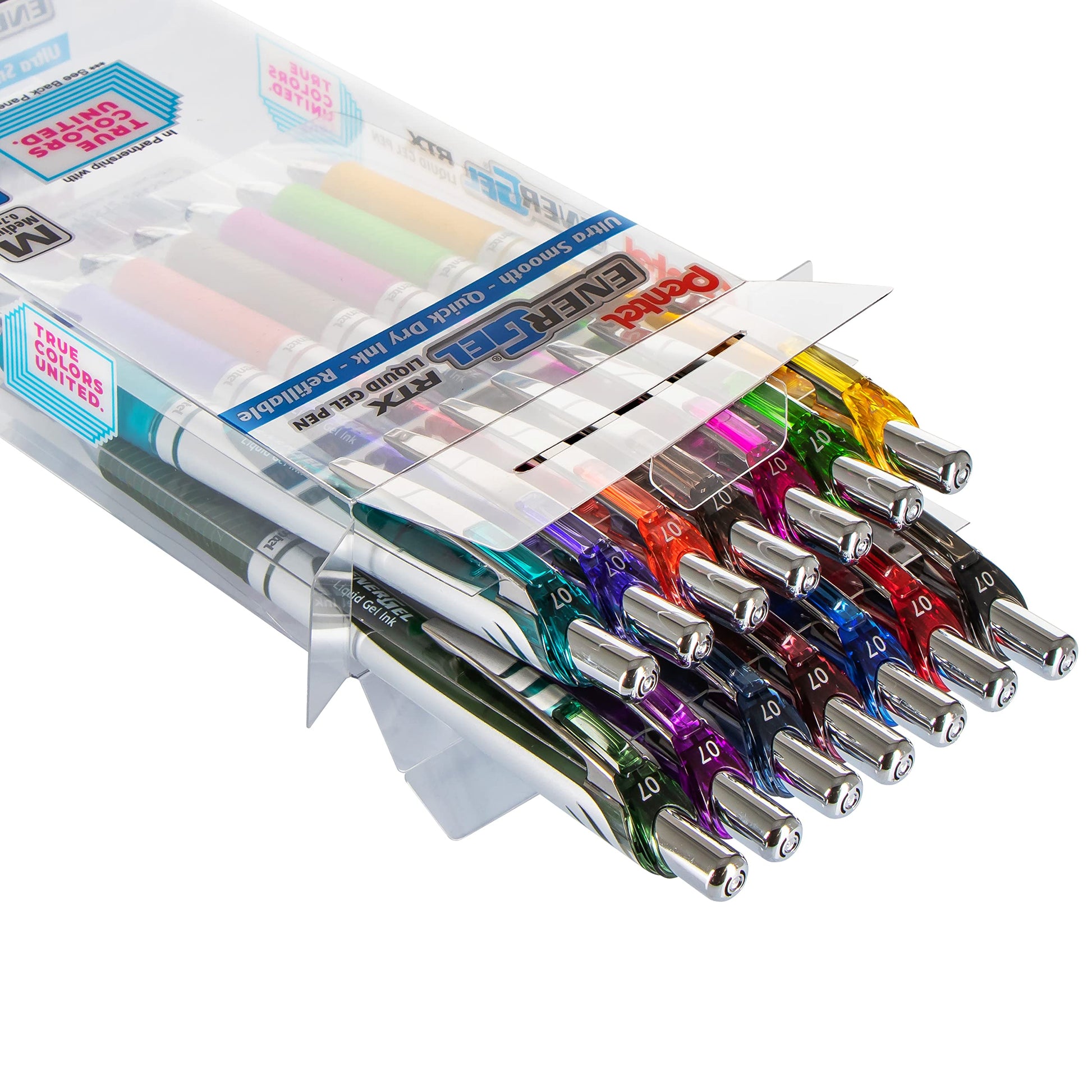 Pentel EnerGel RTX True Colors United 0.7mm, Medium Line, 14 Assorted Ink Colors, Pack of 14 pens
