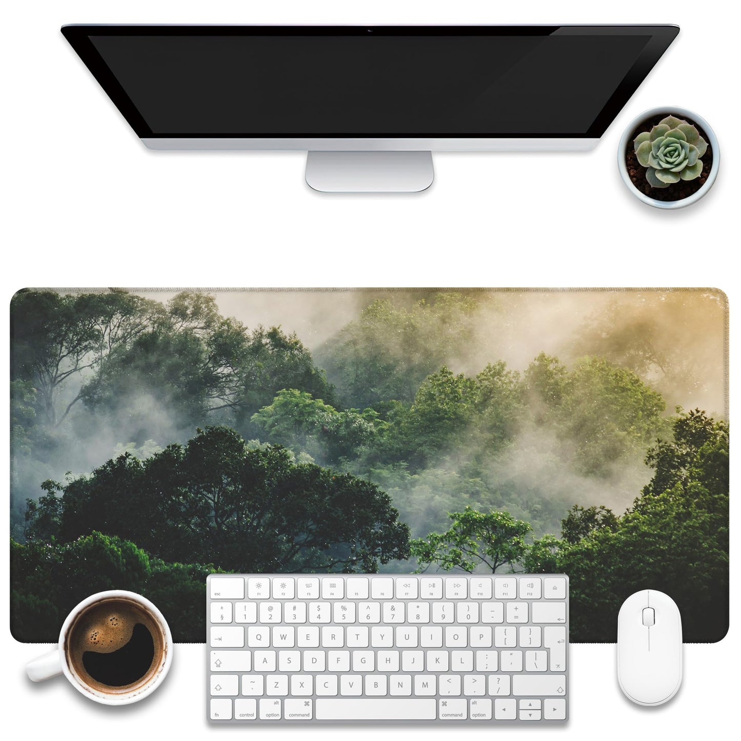 KOAIWPAE Desk Mat, Tropical Forest Landscape Desk Pad, Misty Forest Large Gaming Mouse Pad for
