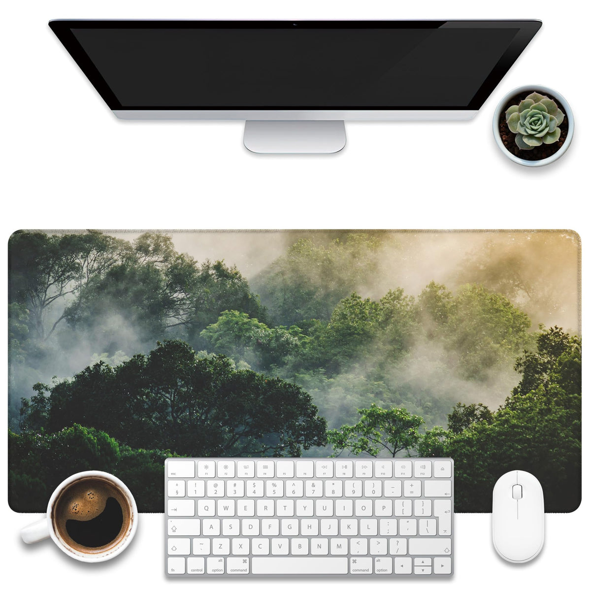 KOAIWPAE Desk Mat, Tropical Forest Landscape Desk Pad, Misty Forest Large Gaming Mouse Pad for