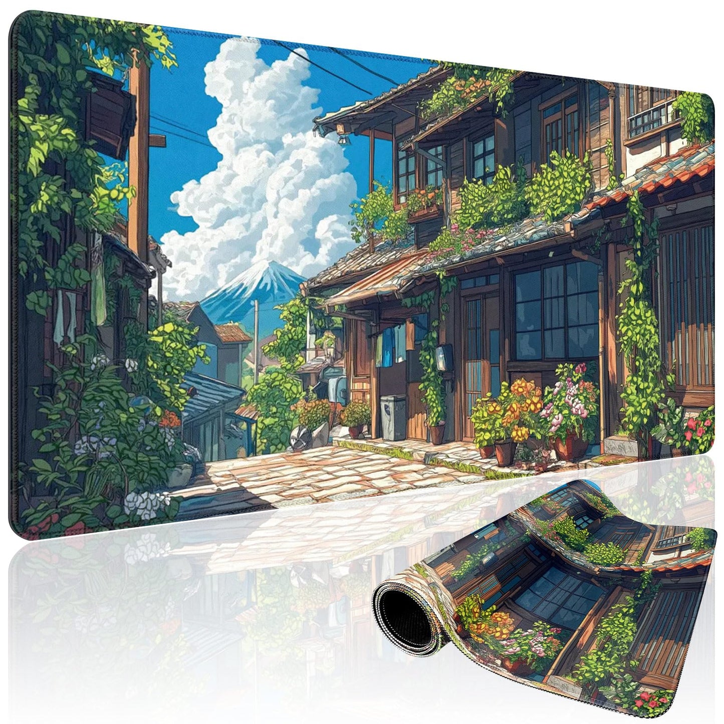 Mcapirivo Japanese Street Scene Large Gaming Mouse Pad Desk Mat 31.5"x15.7"