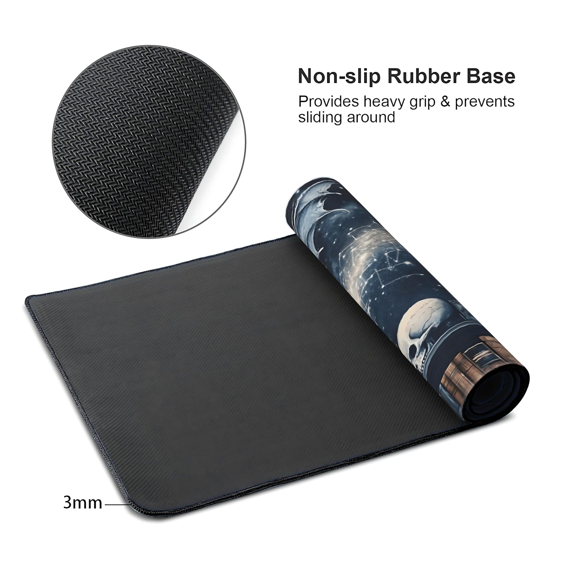 Aesthetic Dragon Gaming Mouse Pad, Black Blue Mystical Desk Mat with Anti-Slip Base & Stitched