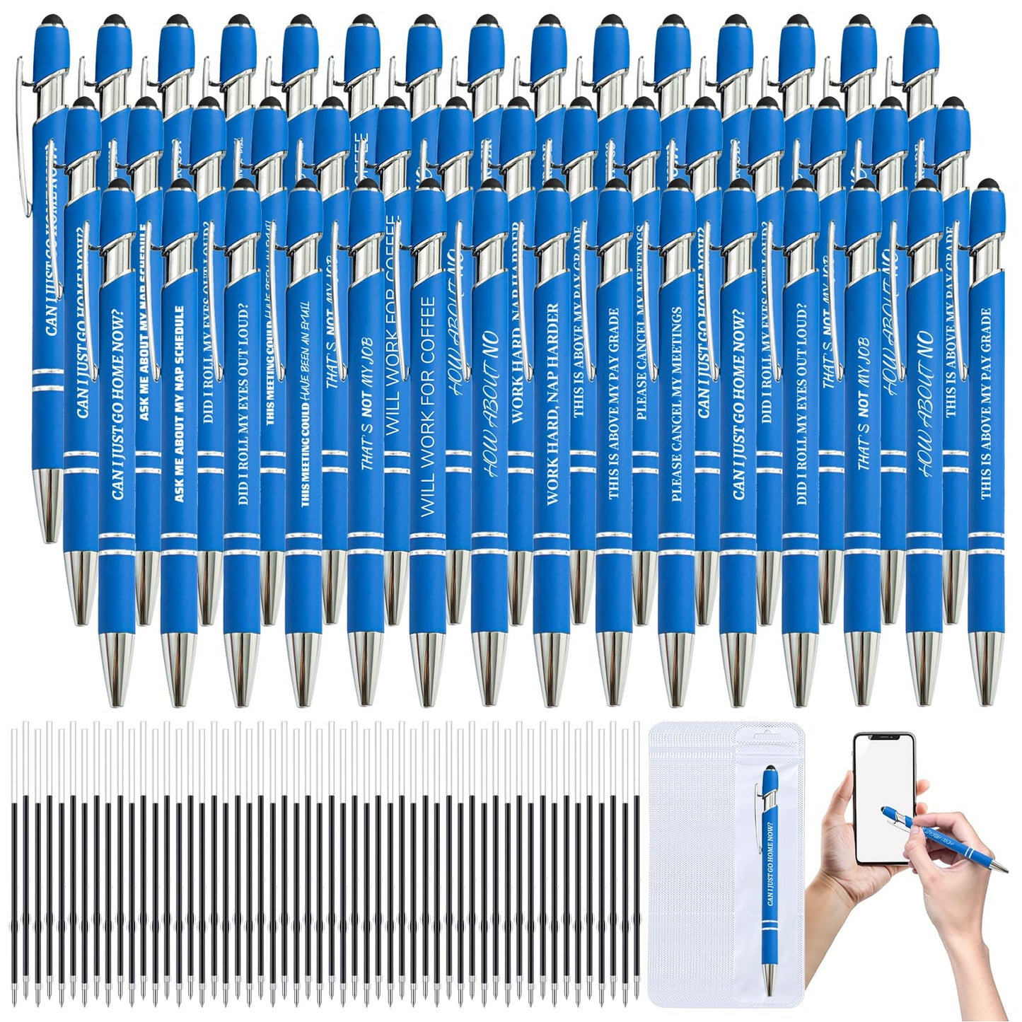 150 Pcs Funny Sarcastic Pens - 50 Set Ballpoint Pens with Refills & Bags,Fun Pen with Snarky