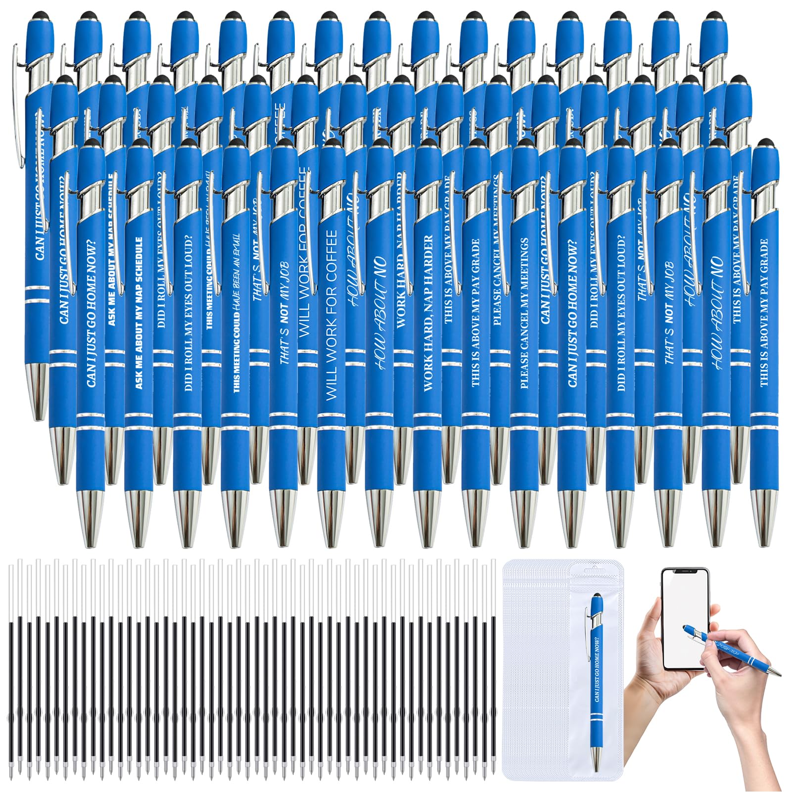150 Pcs Funny Sarcastic Pens - 50 Set Ballpoint Pens with Refills & Bags,Fun Pen with Snarky