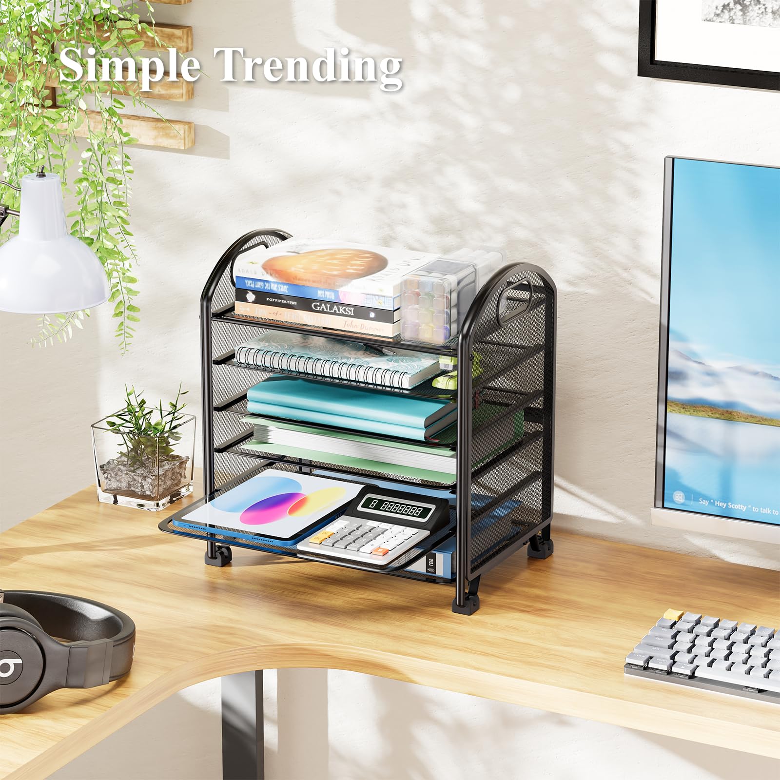 Simple Trending 6-Tier Paper Tray Organizer, File Organizer for Desk, Black