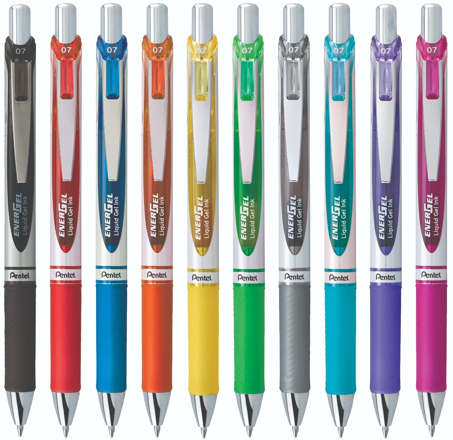 Pentel EnerGel 0.7 MM RTX Retractable Liquid Gel Pen, 10 Pack of New Assorted ink Colors, Metal